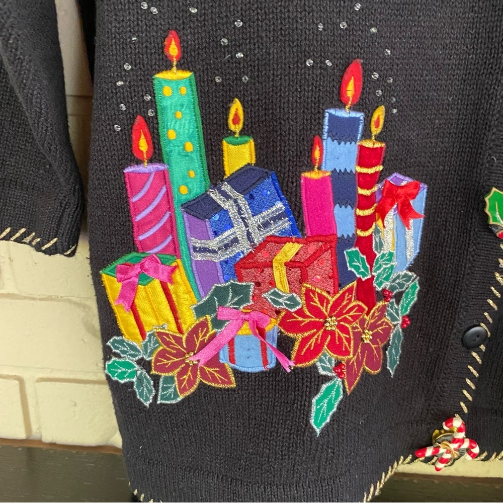 VTG Women's Quacker Factory Christmas Holiday Bows Button-Up Sweater Size 1X - Picture 2 of 7